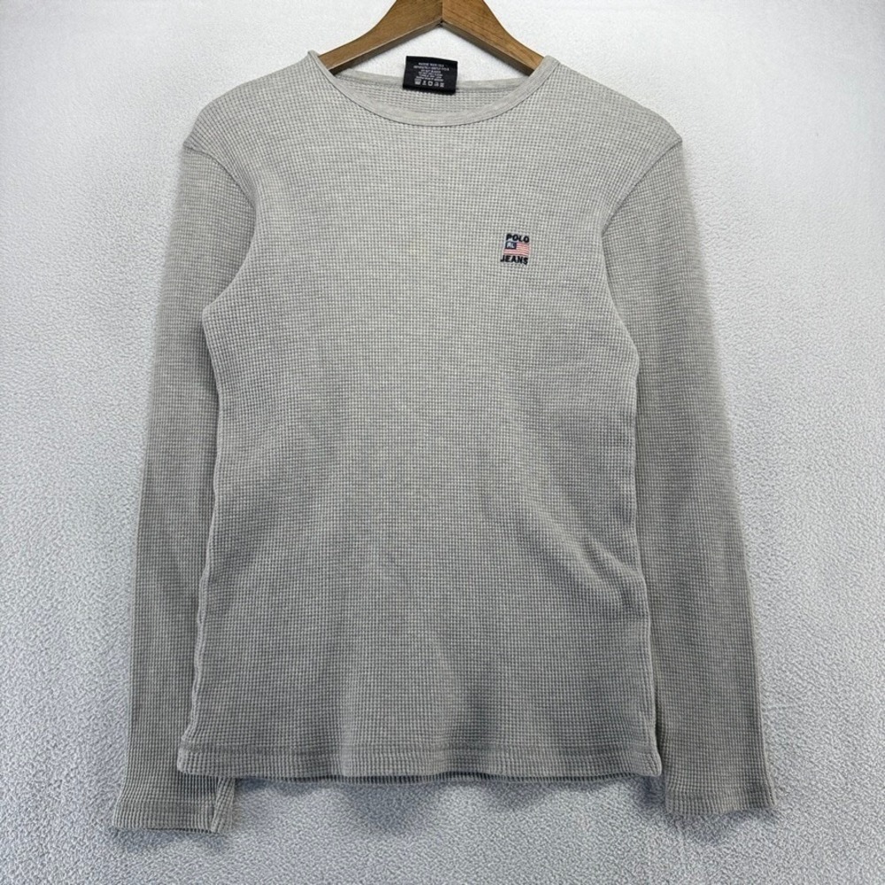 Polo Jeans Ralph Lauren Shirt men's Small gray Thermal Waffle Flag RL Muscle y2k